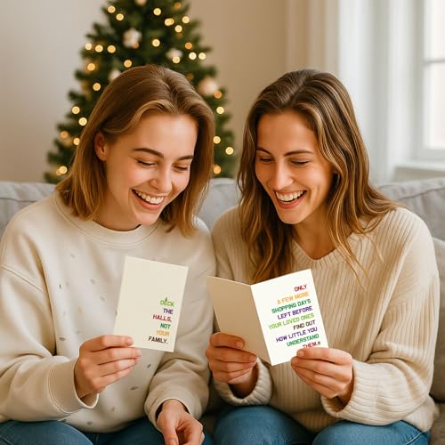 Hqulpr 25 Pack 350GSM | 8 Different Minimalist Designs | 4x5.6 Inch Christmas Cards with Envelopes, Funny Christmas Cards for Husband & Dad & Sister & Brother & Mom & Son & Daughter - color: S2- Merry Christmas