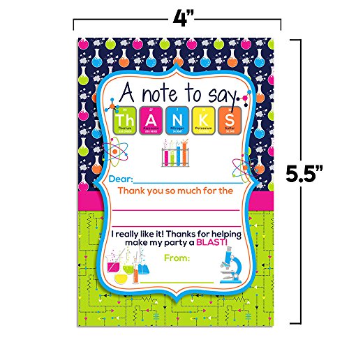 Amanda Creation Science Thank You Cards, 10 Pack 4x5.5 Science Thank You Notes with Envelopes, Kids Lab Experiment Birthday Design - style: Science Party
