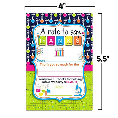 Amanda Creation Science Thank You Cards, 10 Pack 4x5.5 Science Thank You Notes with Envelopes, Kids Lab Experiment Birthday Design - style: Science Party