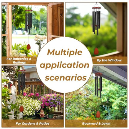 Memorial Wind Chimes for Loss of Loved One, 32 Inch Sympathy Wind Chimes with 6 Harmoniously Tuned Aluminum Tubes & Weather-Resistant Wood, Deep Tone Chime for Garden Patio Funeral Gift, (32'' Golden)