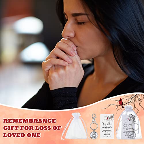 36 Sets Memorial Cardinal Keychain with Cards Organza Bags Metal Red Bird Cardinal Key Ring for Bereavement Gift Always with You Funeral Souvenirs Favors Grief Remembrance Gifts