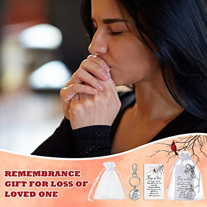 36 Sets Memorial Cardinal Keychain with Cards Organza Bags Metal Red Bird Cardinal Key Ring for Bereavement Gift Always with You Funeral Souvenirs Favors Grief Remembrance Gifts