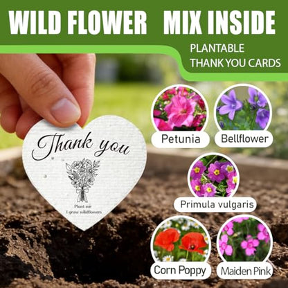 50 Pcs Plantable Seed Paper Hearts with Wildflower Seeds, Growable Thank You Cards for Bridal Showers, Weddings, Holidays & Small Business - color: 50 pcs