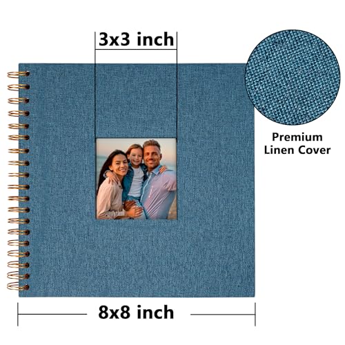 Vienrose 8x8 Inch Scrapbook DIY Small Hardcover Kraft White Pages Scrapbook Photo Album Linen Cover Scrap Book Photo Albums Scrapbooking Supplies Kit for Couple Family Wedding Travel - color: Blue, size: 8 Inch 20 Sheets
