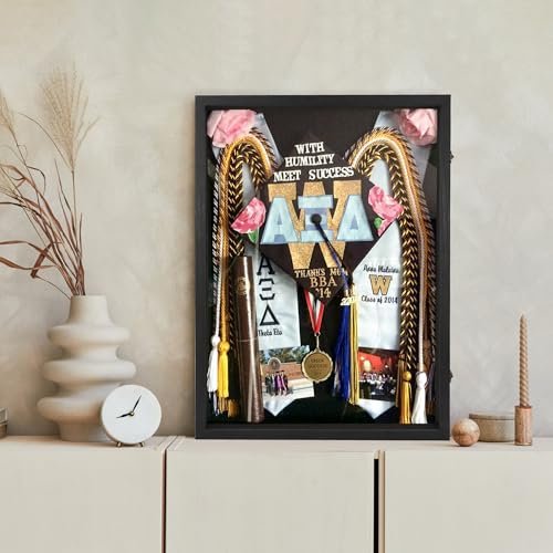 Large Graduation Shadow Box Frame for Cap Gown, Black 18x24 Display Case - color: Rustic Black, size: 18"x24" (45.7x61.0 cm)