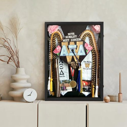 Large Graduation Shadow Box Frame for Cap Gown, Black 18x24 Display Case - color: Rustic Black, size: 18"x24" (45.7x61.0 cm)