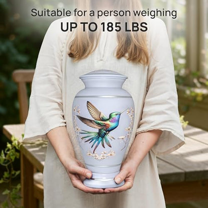 Remoria Cremation Urns for Human Ashes, Large Adult Purple Hummingbird Urn | Funeral Urn for Female & Male, 185 Cu In, Gift Box and Velvet Bag Included - color: Light Purple