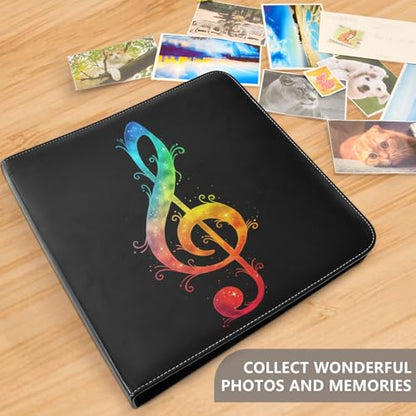 JIPONI Rainbow Gredient Music Note Large Photo Album, DIY Leather Cover Scrapbook Albums for 4x6 5x7 6x8 Pictures, Self Adhesive Memory Book for Wedding, Baby, Family - color: Musical Note