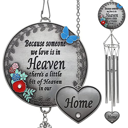 Memorial Wind Chimes for Loss of Loved One – Sympathy Gift with Enameled Butterfly & Flowers, in Loving Memory Wind Chime for Garden, Outdoor Remembrance Bereavement Gift, 22 Inch