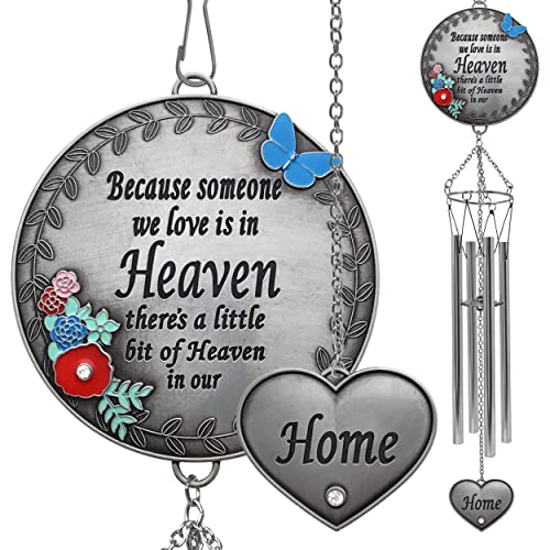 Memorial Wind Chimes for Loss of Loved One – Sympathy Gift with Enameled Butterfly & Flowers, in Loving Memory Wind Chime for Garden, Outdoor Remembrance Bereavement Gift, 22 Inch