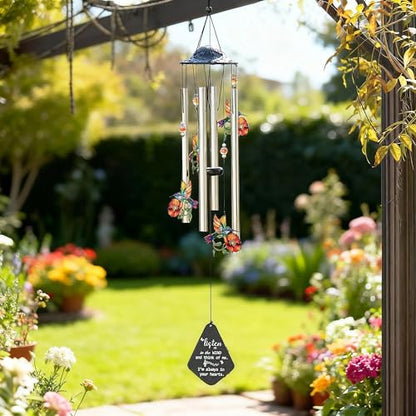 YU FENG Hummingbird Memorial Wind Chime, Yellow Flower Suncatcher Decor | 34 Inch Metal Wind Chime, Crystal Prism Accent, Sympathy Gift For Mom Grandma, Outdoor Garden Patio Decor - style: Memorial Series – Hummingbird – 34 Inch