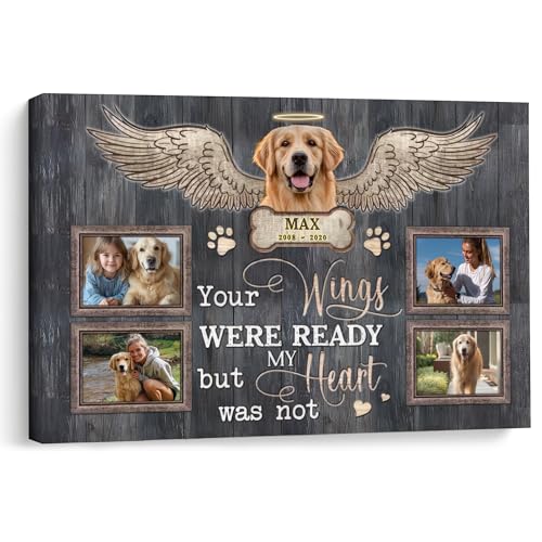 KiKiLuna Personalized Pet Memorial Canvas Wall Art, Custom Dog Photos Name and Dates, Sympathy Gift for Dog Lovers Remembrance Decor - color: Design 9
