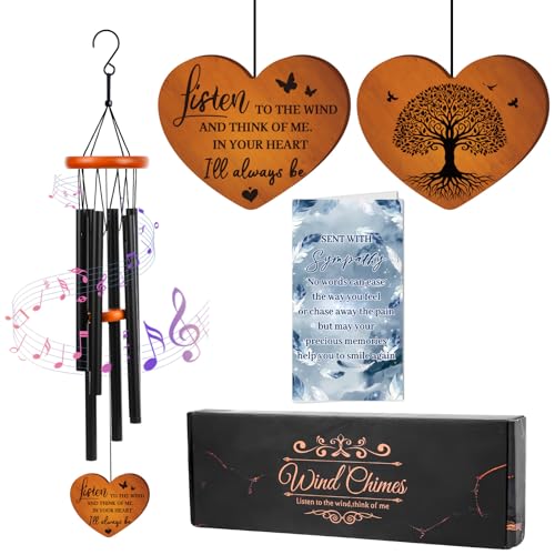 Sympathy Wind Chimes for Loss of Loved One, Memorial Bereavement Gifts with Card & Box, 25.5" Windchimes for Outside, Soothing Melodic Tones for Mom Dad Remembrance, Garden Decor - color: Relatives/Black