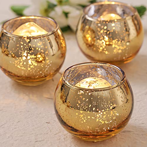 Volens 24PCS Gold Votive Candle Holders for Table Centerpieces | Round Mercury Glass Candle Holders Bulk for Wedding, Birthday, Anniversary, Parties, and Holiday Decorations - color: Gold, size: 24 PACK