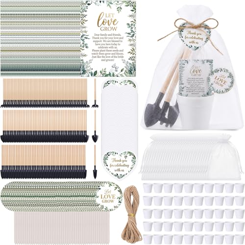 Amyhill 50 Sets Let Love Grow Wedding Favors for Guests Bulk | Eucalyptus Seed Packets, Mini Flower Pots, Gardening Tools, for Bridal Shower Wedding Party Gifts - color: White, size: Bridal