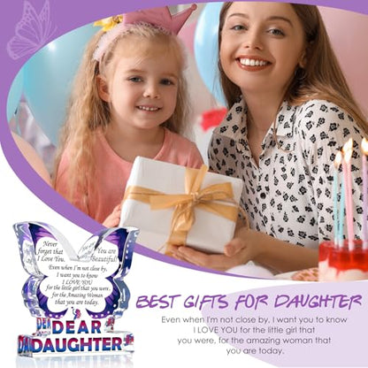 Daughter Birthday Gifts from Mom Dad, Gifts for Daughter, Unique Gifts for Bonus Step Daughter in Law, Inspirational Gifts I Love You Daughter Adult, Butterfly Acrylic Decorative Signs Plaques - style: Daughter