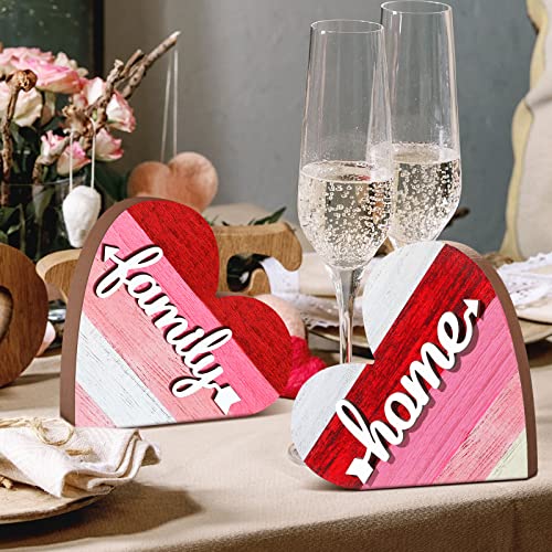 Jetec 2 Pcs Rustic Wooden Heart Block Home Decor, Sweet Style | Decoration for Shelves, Table Centerpiece for Mantel, Blessed Valentine's Day Decoration, for Home Living Room Gift - style: Sweet Style