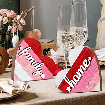Jetec 2 Pcs Rustic Wooden Heart Block Home Decor, Sweet Style | Decoration for Shelves, Table Centerpiece for Mantel, Blessed Valentine's Day Decoration, for Home Living Room Gift - style: Sweet Style