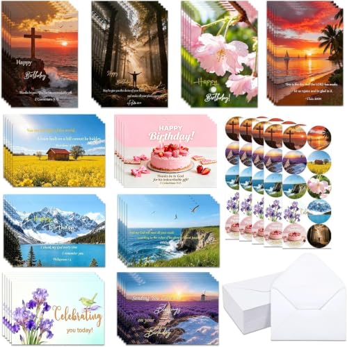 150 Pcs Religious Birthday Cards Bulk with Envelopes and Stickers 6 x 8 Inch with Inspirational Christian Scripture Assorted Christian Blessings Faith Based Greeting Cards with Greetings Inside - color: Religious Birthday Cards