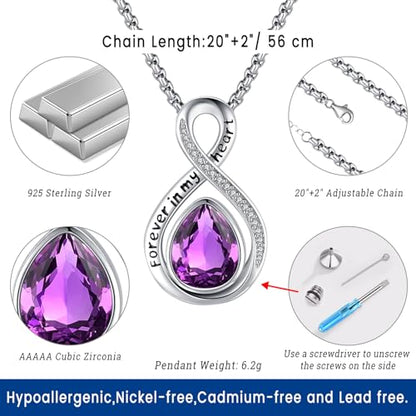 Eusense Cremation Jewelry for Ashes Urn Necklace to Put Ashes In 925 Sterling Silver Memorial Pendant Tree of Life Infinity Urn Necklaces for Ashes Necklace for Women Men - style: F-Infinity Urn-02-Feb.-Amethyst