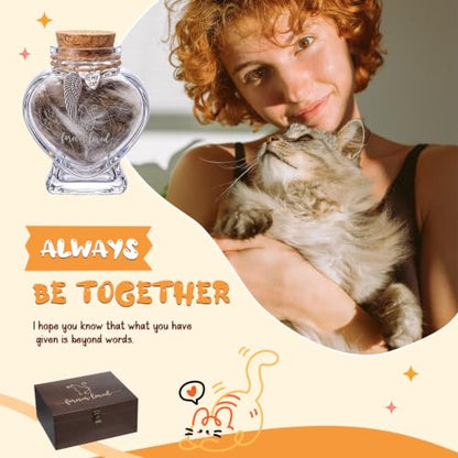 Pet Memorial Box Loss of Dog Cat Personalized Sympathy Gift Wooden Urn Ashes Box and Memorial Bottle for Pet Hair Memory Keepsake Fur Forever Loved Always in Heart Remembrance Gifts (Cat)
