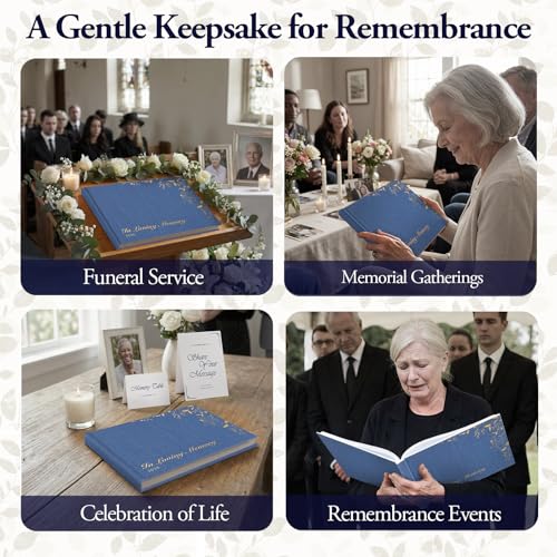 Funeral Guest Book, Celebration of Life, Blue Linen 2026, 120 Pages - color: Blue