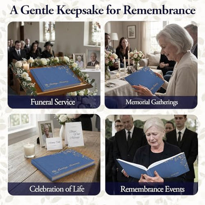 Funeral Guest Book, Celebration of Life, Blue Linen 2026, 120 Pages - color: Blue
