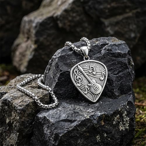 Guitar Pick Necklace Music Soundwave Guitar Pick Pendant with Music Note Jewelry Musicians Gifts - color: 1-Oxidation