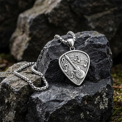 Guitar Pick Necklace Music Soundwave Guitar Pick Pendant with Music Note Jewelry Musicians Gifts - color: 1-Oxidation