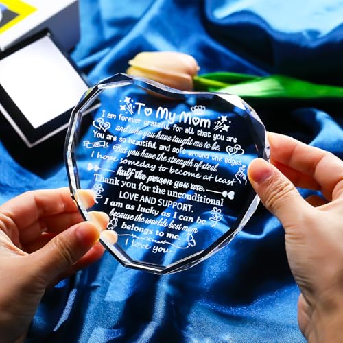 Arikyrist Mom Gifts from Daughter Son Crystal Keepsake with LED Light Base | Mom Birthday Presents, on Christmas Retirement Anniversary Mothers Day Valentines Day, to My Mom Plaque, Home Desk Decor - color: Mom