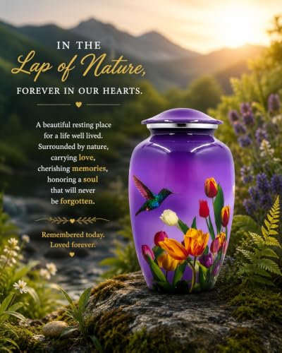 BOLD & DIVINE Purple Hummingbird Cremation Urn | Human Ashes Adult Memorial urn, Burial, Funeral Cremation Urns | 200 Cubic Inches (Large Adult) - size: Large