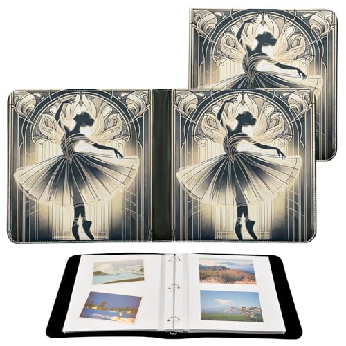 JIPONI Ballerina Dancing Large Photo Album, DIY Leather Cover Scrapbook Albums for 4x6 5x7 6x8 Pictures, Self Adhesive Memory Book for Wedding, Baby, Family - color: Ballet