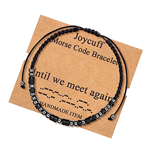 JoycuFF Inspirational Morse Code Bracelets for Men Women Mothers Day Fathers Day Birthday Christmas Gifts for Mom Mother Father Daughter Aunt Grandmother Jewelry Cord Wrap Memorial Graduation - style: Until we meet again