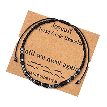 JoycuFF Inspirational Morse Code Bracelets for Men Women Mothers Day Fathers Day Birthday Christmas Gifts for Mom Mother Father Daughter Aunt Grandmother Jewelry Cord Wrap Memorial Graduation - style: Until we meet again