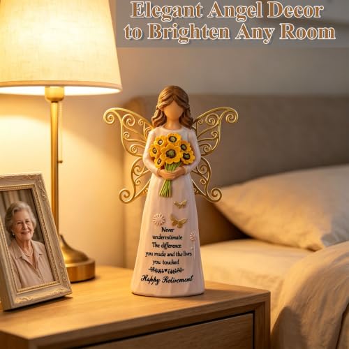 Retirement Gifts for Women- 5.5" Angle Figurine with Gold Butterfly Wings | Happy Retirement Gift for Woman Coworker Teacher Nurses Friend, Resin Hand-Painted Angle Statue Home Decor - style: Retirement