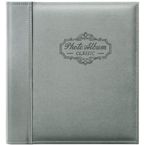 Photo Album Holds 3X5, 4X6, 5X7, 6X8, 8X10 Photos, Leather Cover, Magnetic Self-Stick Page, Hand Made DIY Albums (Gray, Large) - color: Gray, size: Large