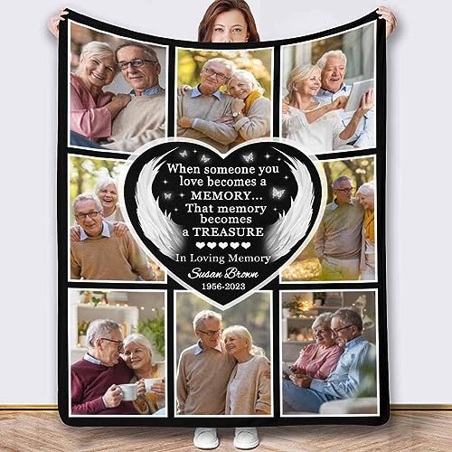 Customized Memorial Blanket with Photo Custom Black Heart Angel Wings Picture Blanket for Lost of Loved Ones Mom Dad Grandma Grandpa Personalized Blanket as Bereavement Remembrance Gifts 30x40 - color: Pattern 02
