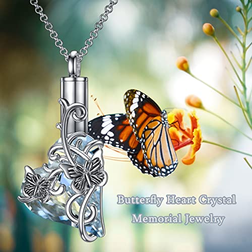 PELOVNY Urn Necklace for Ashes 925 Sterling Silver Butterfly Dragonfly Bee Phoenix Hummingbird Urn Necklaces Animal Crystal Cremation Jewelry for Ashes Cat Dog Pet Memorial Gifts - color: 03-Butterfly Urn A