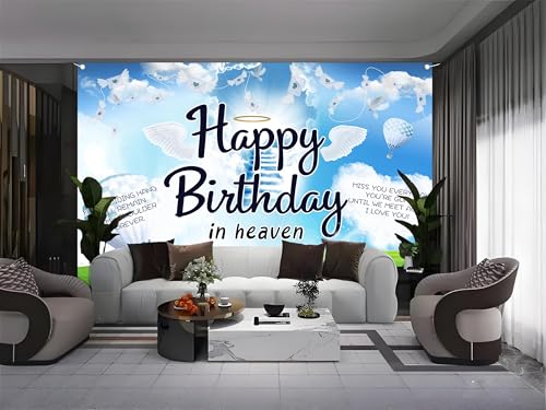 Funeral Remembrance Backdrop Happy Birthday in Heaven Photography Backdrop Meaningful Symbol to The Remembrance of Loved Ones Banner Mourning Photo Background Church Cemetery Photoshoot Props