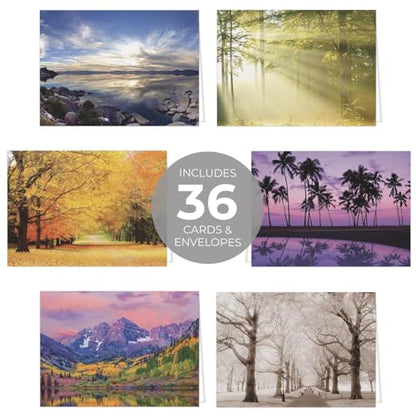 Canopy Street Breathtaking Landscape Note Card Pack / 36 Nature All Occasion Greeting Cards With White Envelopes Set / 6 Colorful Outdoor Scenery Designs / 3 1/2" x 4 7/8" All Occasion Sympathy Cards - color: Breathtaking Landscape