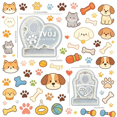 2Pcs Resin Molds Silicone Pet Picture Frame Molds for Epoxy Resin | Animal Memorial Molds For Loss of Dog Cat Remembrance