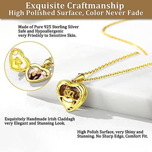 Bestyle Sterling Silver Heart Locket Necklace for Women, Dainty Cute Small Heart Locket Pendant in Gold/Rose Gold/Silver, Love Statement Jewelry Gift for Mother Wife - color: C1. Claddagh-Gold-Locket Only, NO Custom