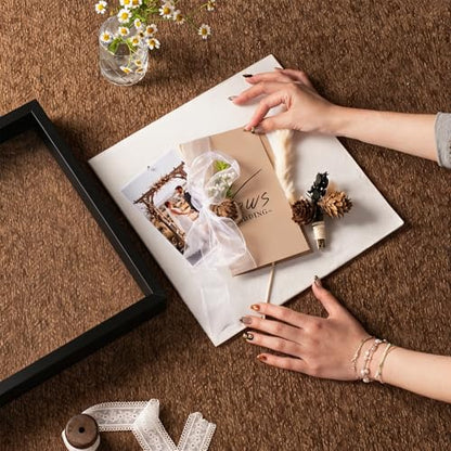 12x12 Shadow Box Frame with Ultra-Clear Glass & Soft Linen Back - color: Black+high Definition Panel + Shatter-proof Packaging, size: 12x12