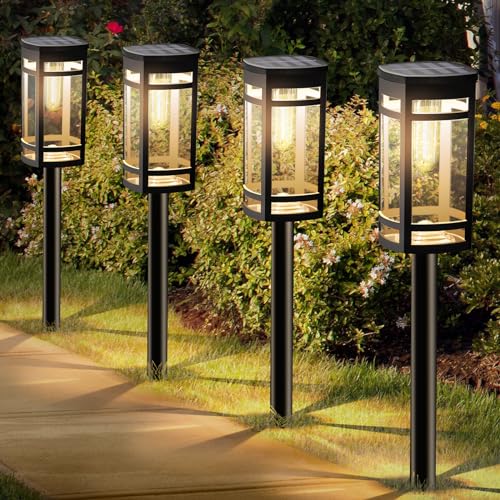 EXCMARK 12 Pack Solar Pathway Lights Outdoor Waterproof, Warm White | Edison-style bulb, Garden Pathway Walkway Driveway Lights, Yard Lawn Lights, Decorative Landscape Lighting - style: Warm white light