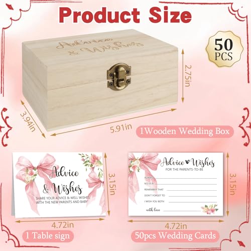 50 PCS Pink Bow Baby Shower Advice Cards For Parents To Be, Advice and Wishes Cards with Box for Baby Shower Games Advice for New Parents Baby Showers - color: Pink Bow