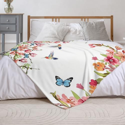 Butterfly Flowers Fleece Throw Blanket, Flannel Blankets for Couch 50"×60" - color: Hummingbird