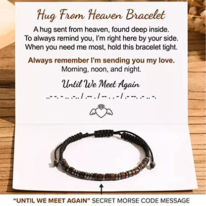 Hug from Heaven Morse Code Bracelet - Until We Meet Again, Black Hematite Beads for Men and Women - color: Hug from Heaven(Brown)