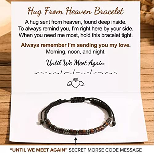 Hug from Heaven Morse Code Bracelet - Until We Meet Again, Black Hematite Beads for Men and Women - color: Hug from Heaven(Black)