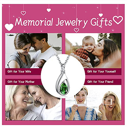 Sariel 925 Sterling Silver Teardrop Cremation Necklace for Ashes - color: Green