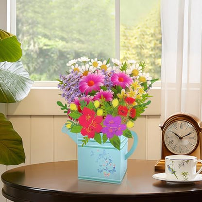 Pop Up Birthday Card for Mom, Sister, Daughter | Watering Can & Wildflower Bouquet 3D Greeting Card for Women, Thoughtful Birthday Gift with Envelope & Blank Note - color: Wildflower Watering Can